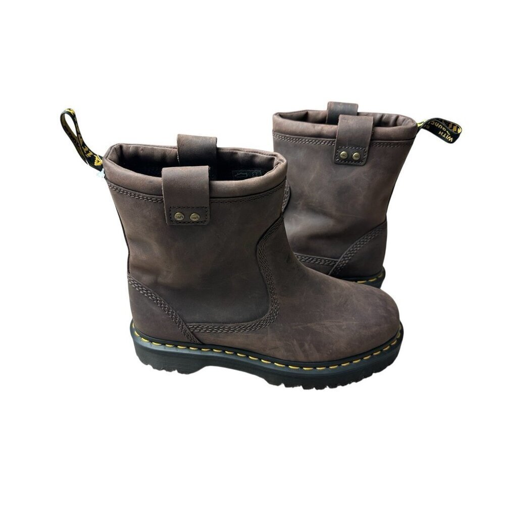 Dr. Doc Martens Anistone Lo 9 L - 8 M Dark Brown Leather Pull On Boots NWOB